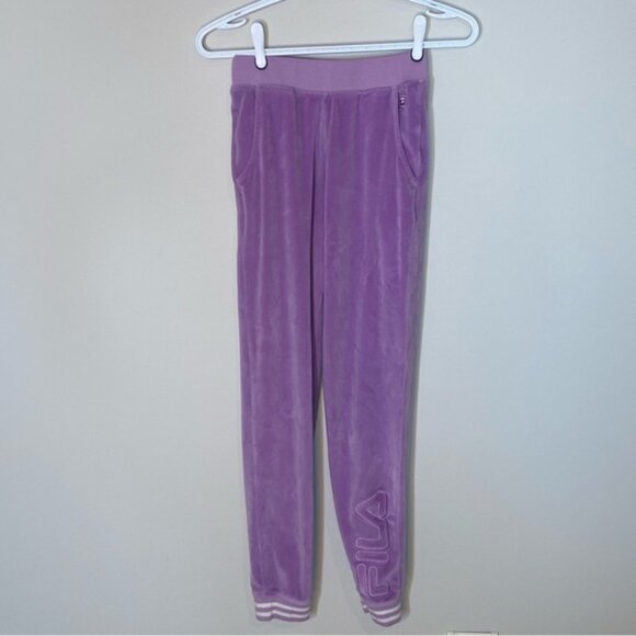 FILA Junior Purple Velour Track Pants Athleisure Loungewear - Picture 2 of 11